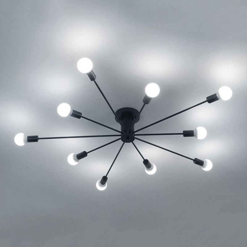 10 Lights Semi Flush Ceiling Light Mid-Century Metal Ceiling Light Fixture