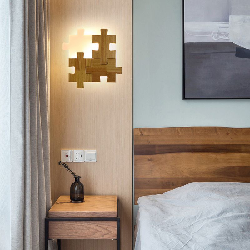 Nordic Style Wood Mur Light Puzzle Shape Murd Sconce pour le salon