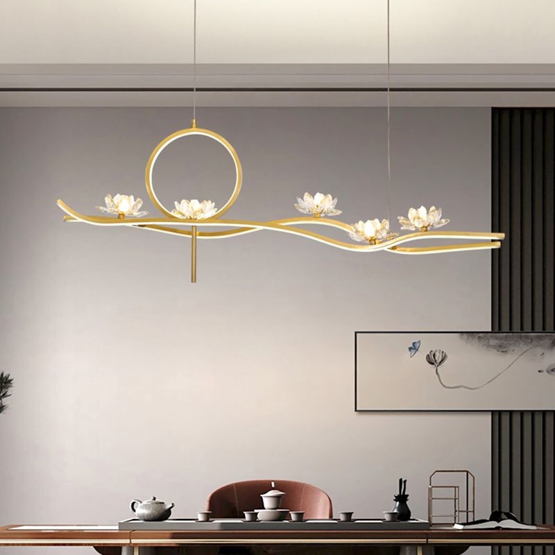 8 Light Linear Island Lighting Fixtures Contemporary Metal Island Pendants in Gold