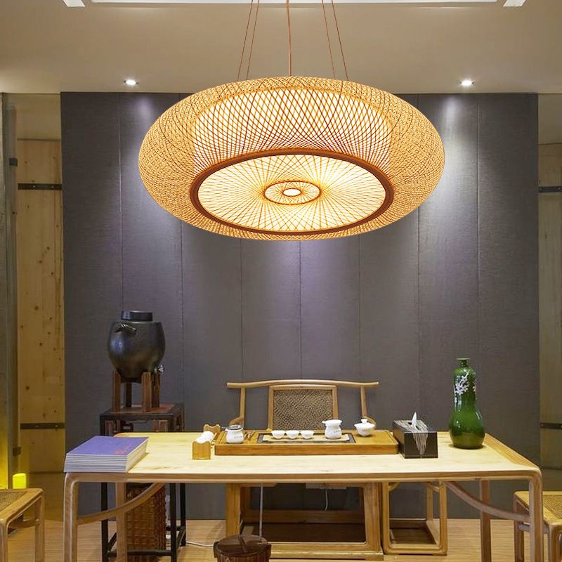 Bamboo fatto a mano Bamboo appeso Cinese 1 lampadina 18 "/19.5" /31,5 "BEIGE BEIGE BEIPING PENDANT PER TEREDA