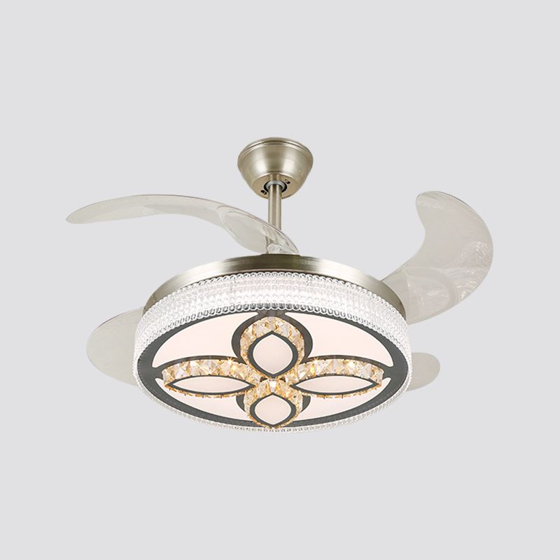 Kristallstufte 4-Blade-Halbblöcke Deckenleuchte LED Hanging Lüfterlampe in Silber, 19 "breit