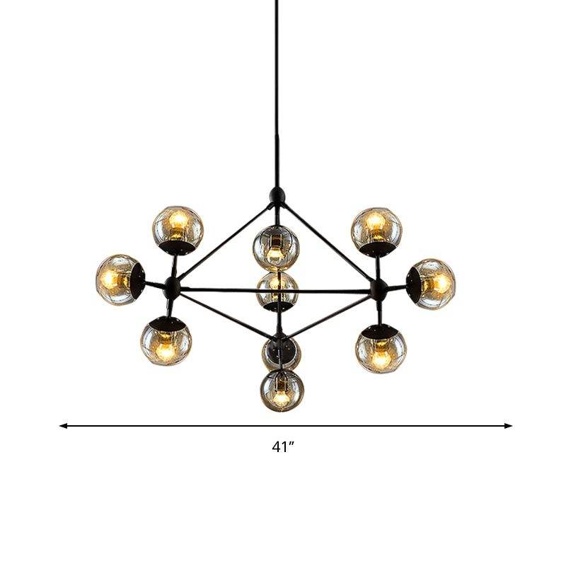 10-Light Chandelier with Sphere Shade Amber Glass Vintage Living Room Ceiling Lamp