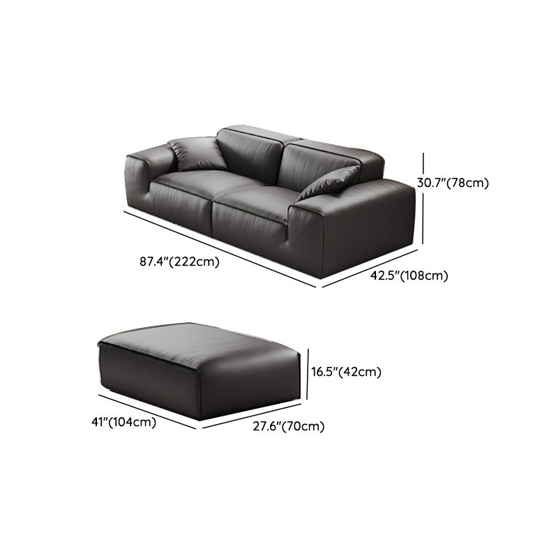 Black Genuine Leather Sectionals 30.7" H Square Arm Sectional Sofa Set