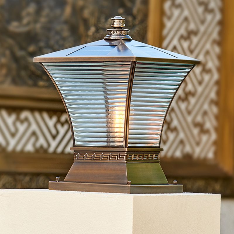 Modern Pillar Light Geometric LED Solar Lighting Fixture for Backyard