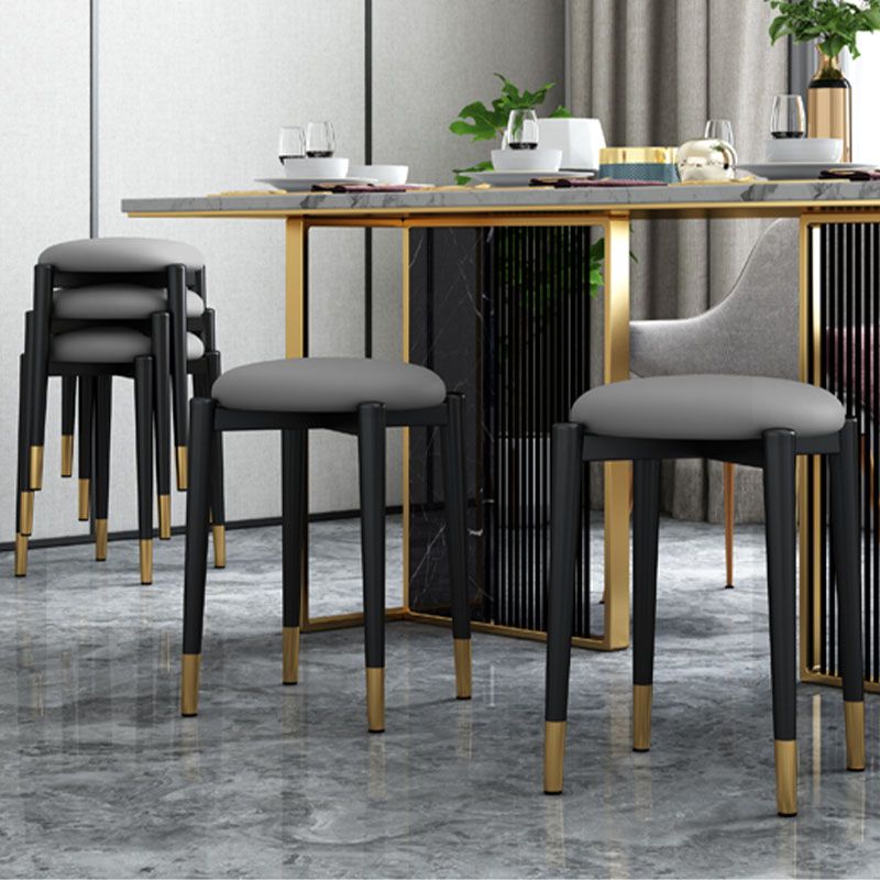 Luxury Ottoman Velvet Tear Resistant Metal Legs Solid Color Round Ottoman