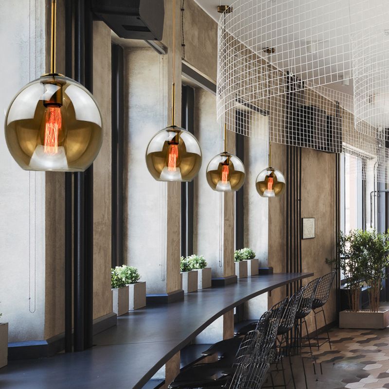 Modern Concise Globe Pendant Light Electroplate Copper Hanging Lamp with Glass Shade