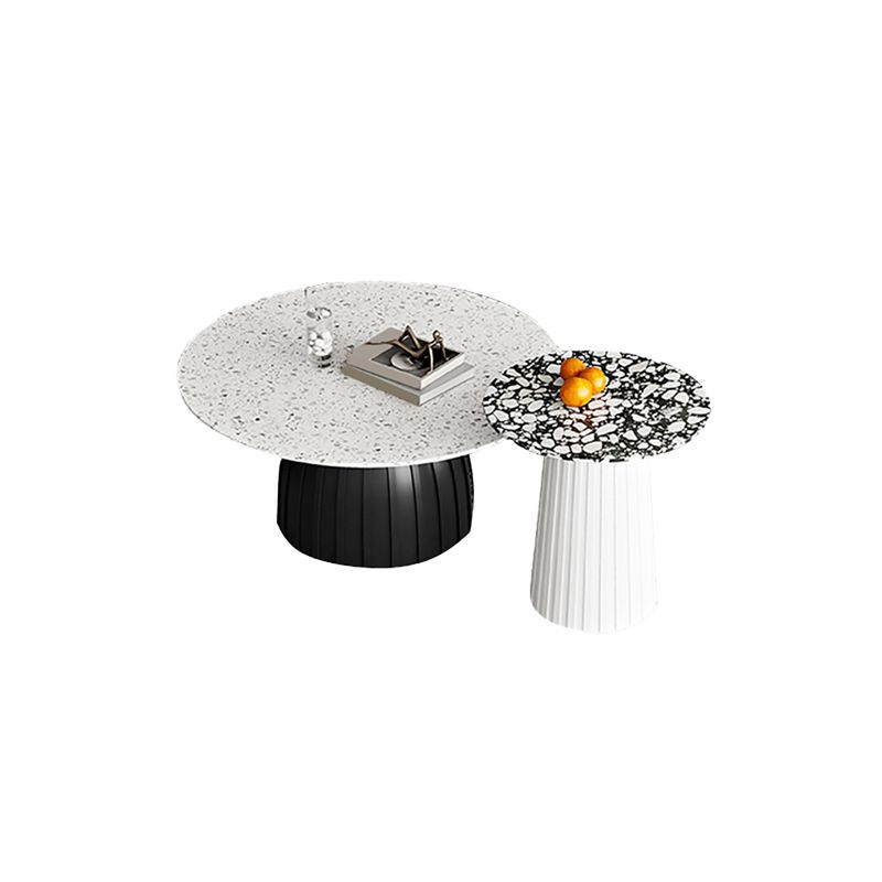 Round Terrazzo Pedestal Coffee Table Modern 2 Bunching Cocktail Tables