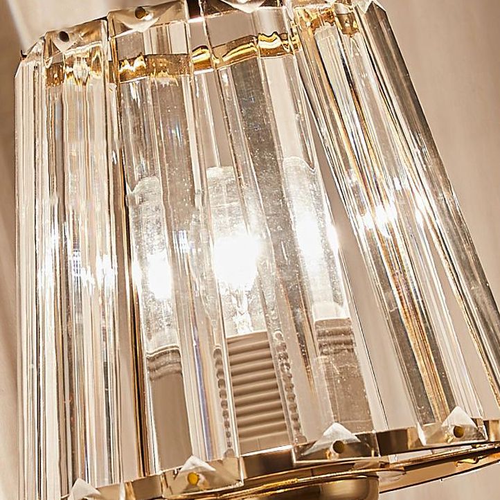 Modern Style Cone Wall Light Sconce Crystal Block 1-Light Wall Mount Lamp in Gold