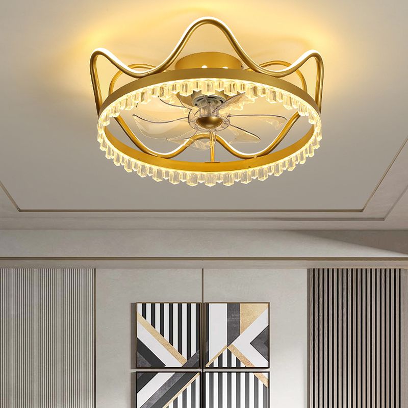 Modern Colorful Fan Light Metal Crown Shape LED Flush Mount Light for Bedroom