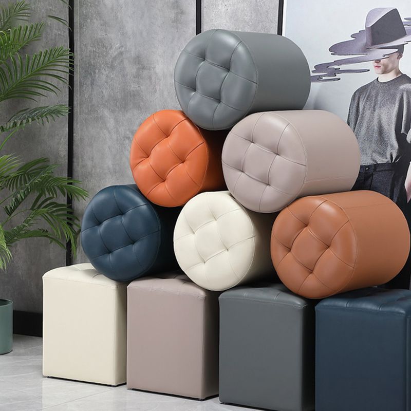 Genuine Leathe Ottoman Square Modern Water Resistant Tufted Cube Ottoman