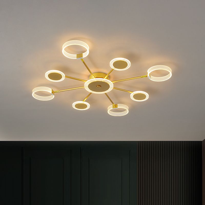 31.5"/39" W Modern Circle Semi Flush Acrylic 7/9 Heads Living Room LED Ceiling Mounted Fixture in Gold, Warm/White Light