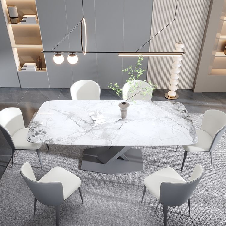Contemporary Rectangle Sintered Stone Top Metal Base Dining Table Set