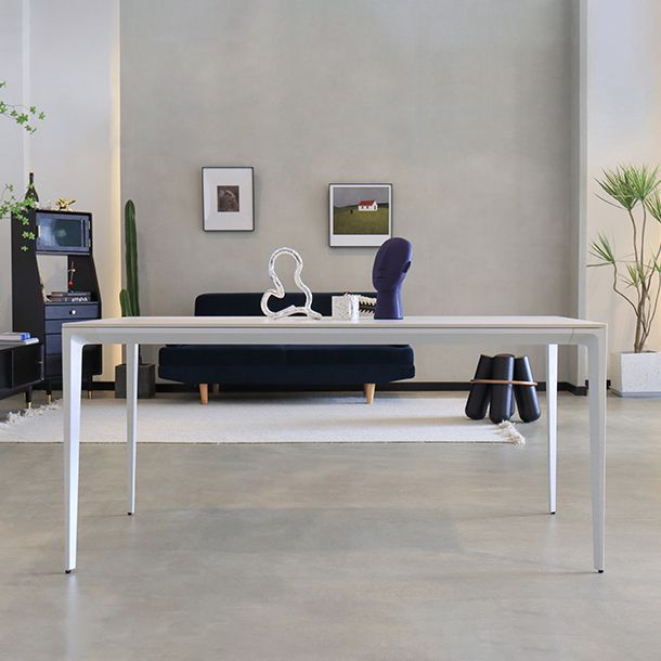 Contemporary Dining Table Sintered Stone Rectangular Table with Metallic Four-leg