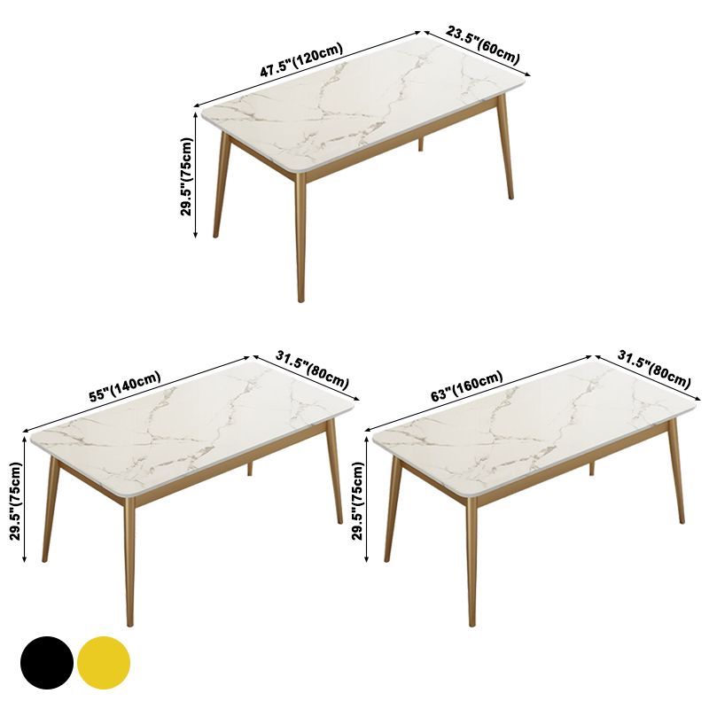 Mesa de comedor rectangular estándar glamorosa mesa de comedor de cocina sinterizada con 4 patas base