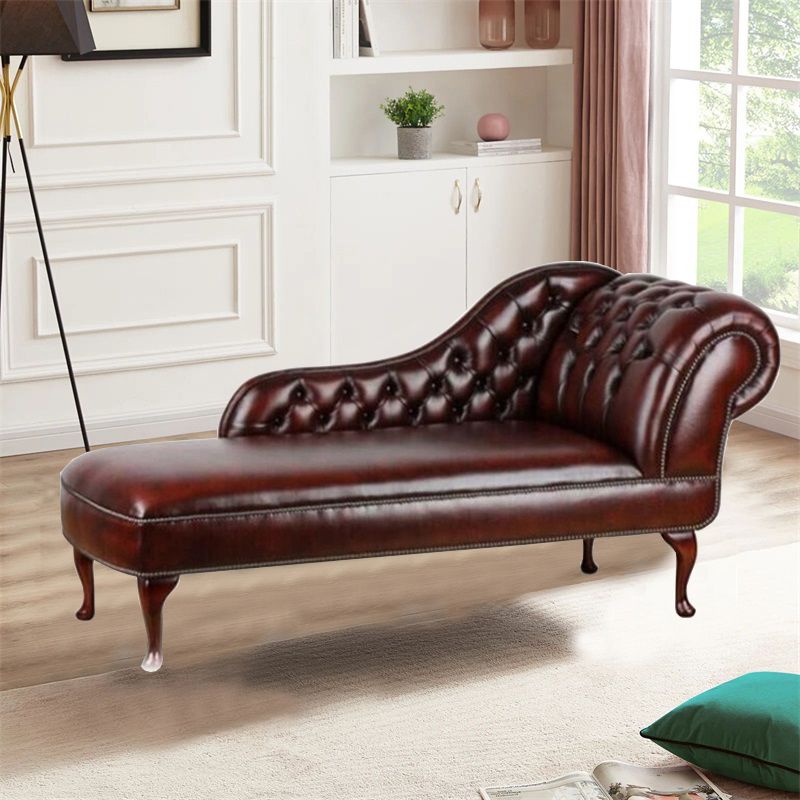 Traditional Chaise Lounge Couch Tufted Rolled Arm Chaise Lounge