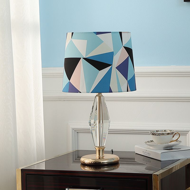 Patchwork stof tafellamp modern 1 lamp slaapkamer nachtkastje licht in blauw met kristal accent