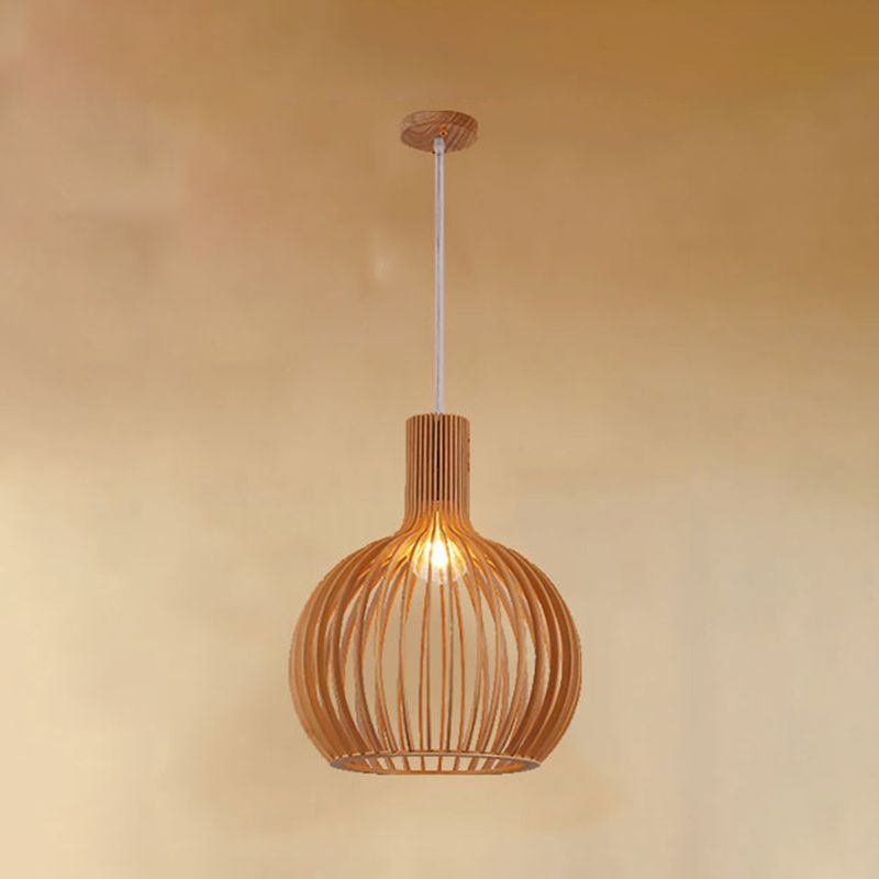 Geometric Shape Wood Hanging Light Modern 1 Light Hanging Light Mount Fixture in Brown