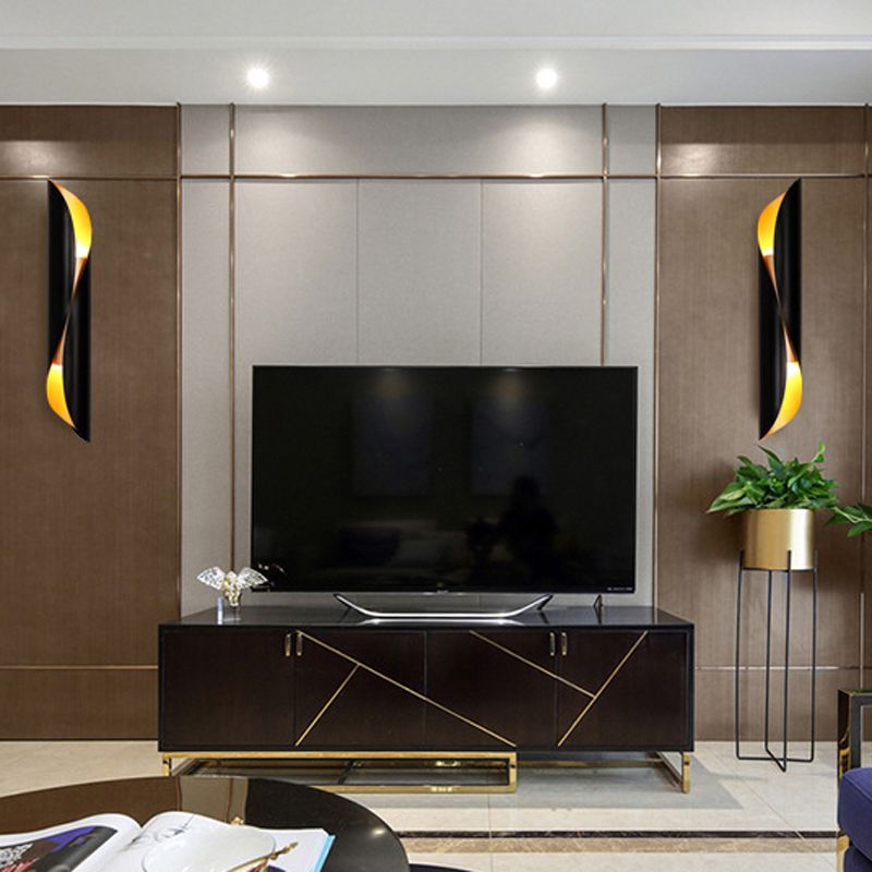 Modern Style Wave Shape Wall Sconce Metal 2 Lights Sconces for Bedroom
