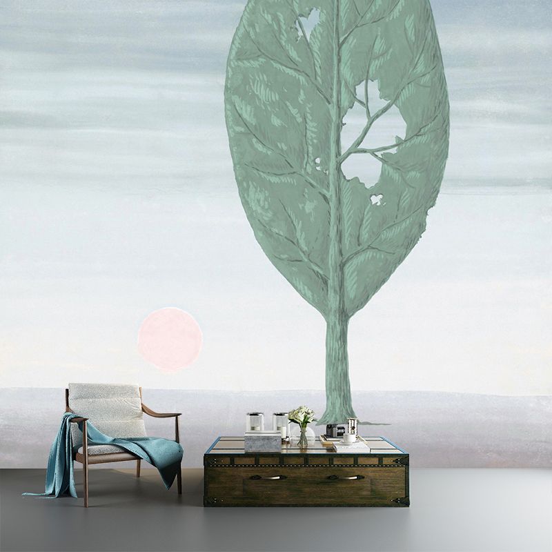 Decayed Leaf Tree Wall Murals for Living Room, Blue-Green, Personalized Size Available