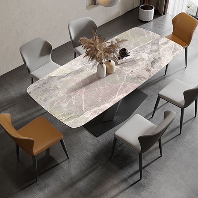 Rechthoek traditionele luxe eettafel gesinterde stenen tafel met zwarte voetstukbasis