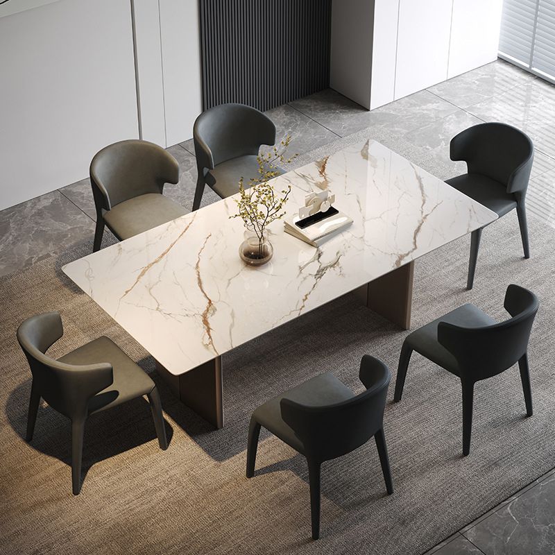 Traditional Luxury Dining Table Rectangle Double Pedestal Table with Steel Base