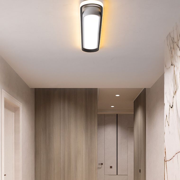 Simplicity LED Ceiling Light Fixture White Oval Ceiling Mount Light Fixture with Metal Shade