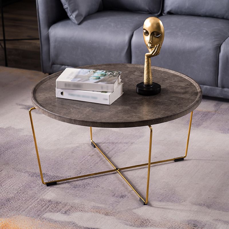 Cross Leg Base Design White/grey Faux Wood Top Metal Iron Round Coffee Table