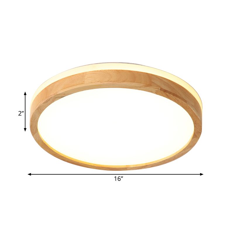 Wood Tambour Ceiling Flush Mount Nordic Beige 12"/16" Dia LED Flushmount Lighting with Recessed Diffuser