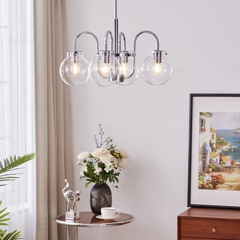 Modern Style Chandelier Light Fixture Globe Shape Glass Hanging Light in Silver