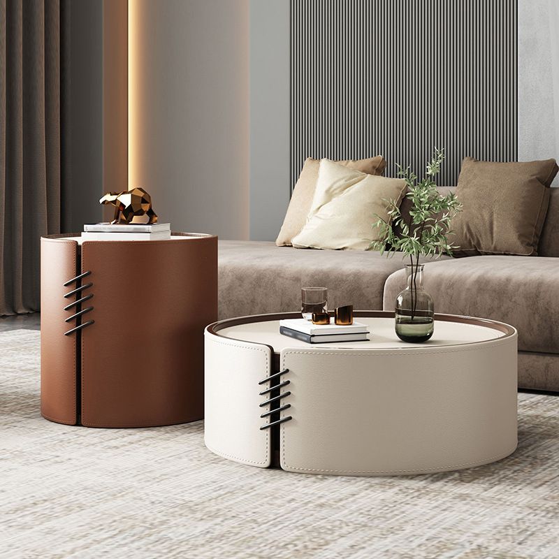 Modern Drum-shaped Base Design Wood with Storage Space Coffee Table