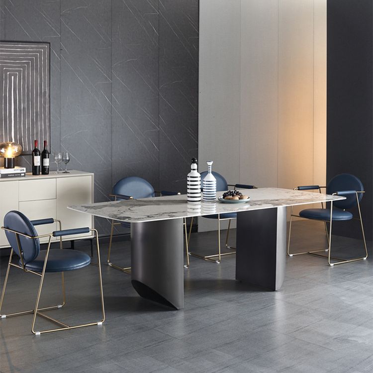 Table de salle à manger rectangulaire Simplicity Table en pierre frittée avec double piédestal