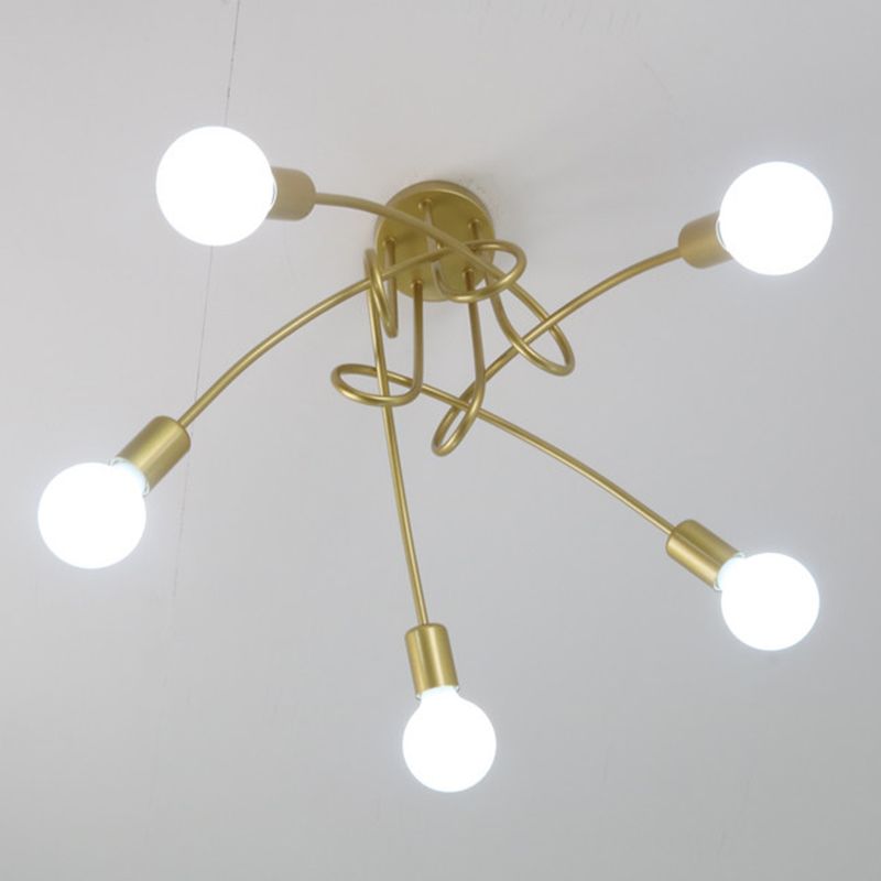 Black Winding Bend Tube Ceiling Lighting Fixture Retro Industrial Style Open Bulb Metal Flush-mount Light
