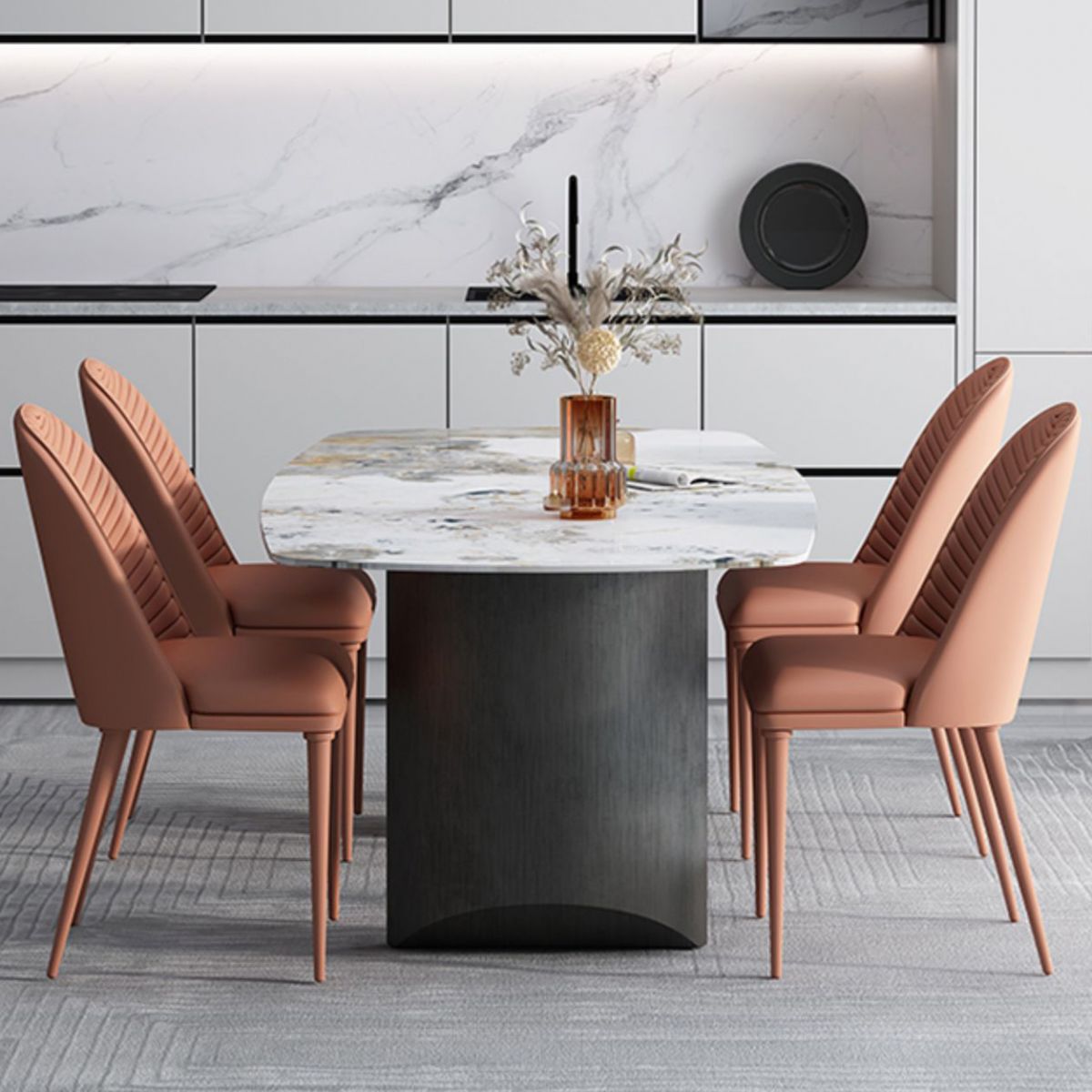 Metalen moderne rechthoekige binnentafel Gesinterde stenen tafel voor eetkamer