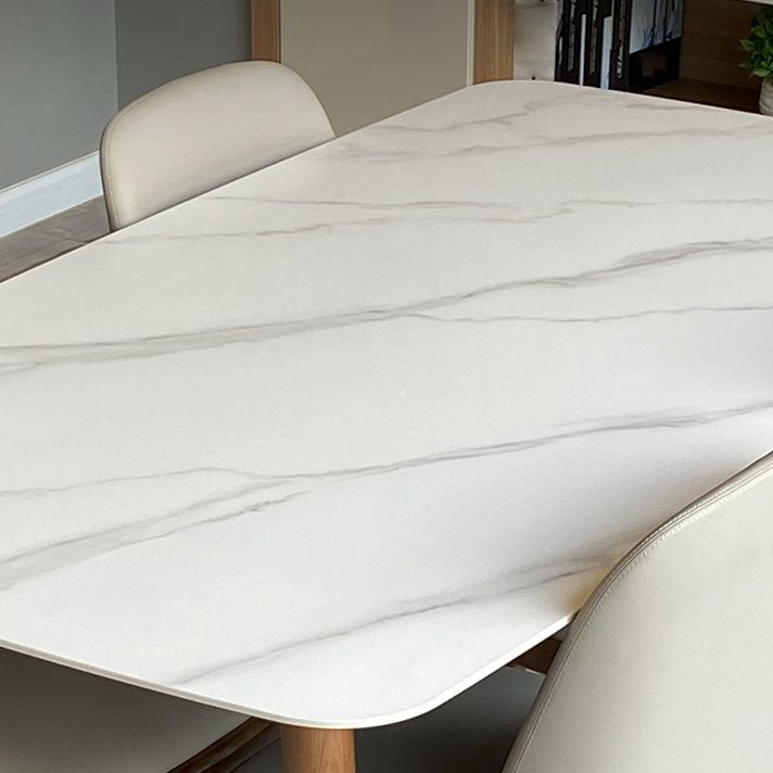 Modern Sintered Stone Dining Table Rectangular Dining Table Set with Solid Wood Base