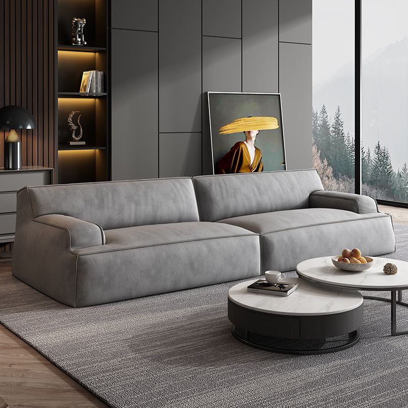 Standard Contemporary Tight Back Recessed Arm Sofa Couch in Grey