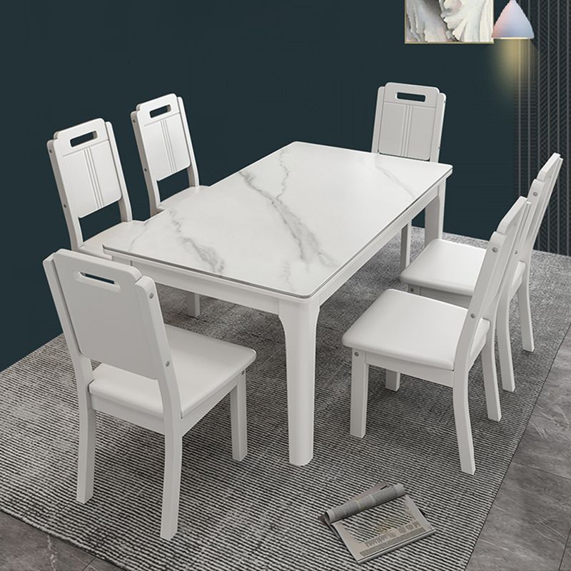 Rechthoekige eettafel uit het midden van de eeuw Vaste tafel van witte gesinterde steen