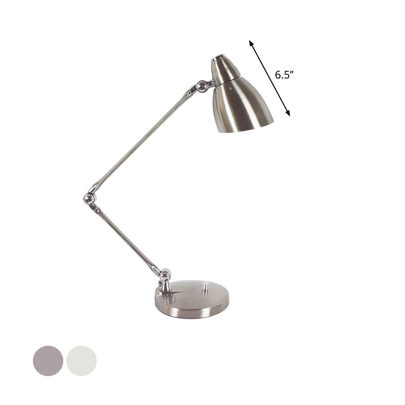 Nickel/Chrome Arm Adjustable Reading Light Industrial Style Metal 1 Light Study Room Desk Lighting