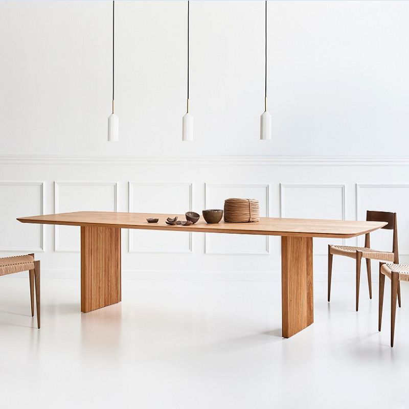 Rectangle Double Pedestal Table Simplicity Solid Wood Table for Restaurant