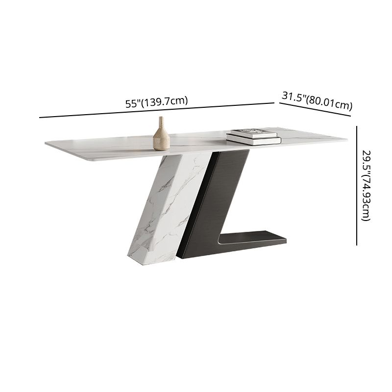 Minimalistische Sinterstein -Esssets mit Rechtecktisch und Metall 4 -Bein -Basis -Essmöbel