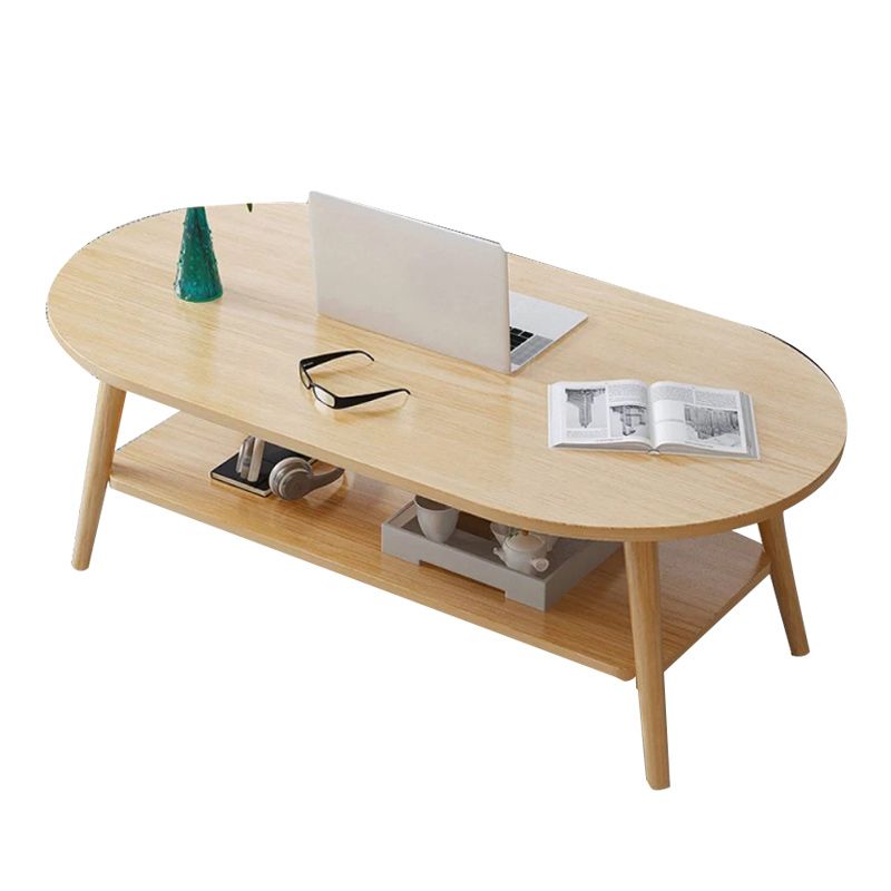 Modern 16.53" Tall R Wooden Coffee Table 4 Legs Cocktail Table with Shelf