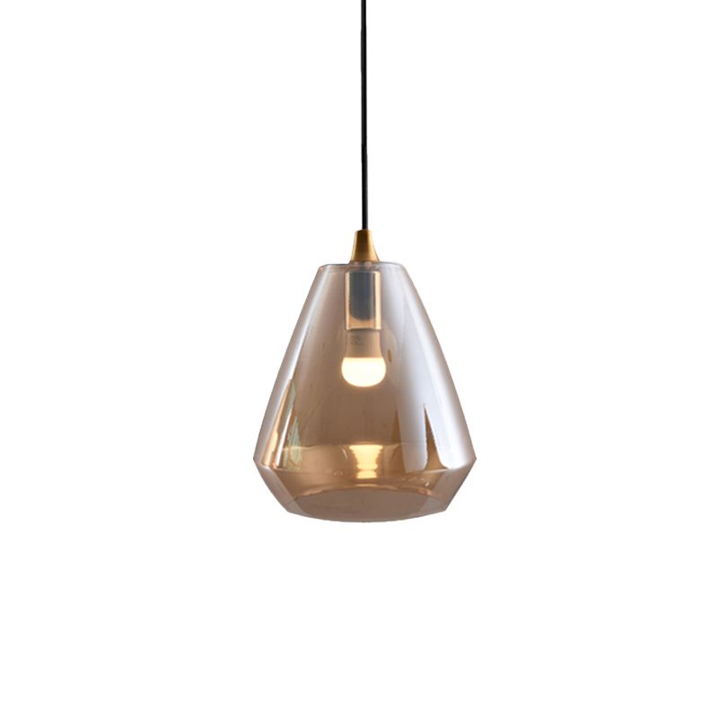 Diamond Suspension Pendant Modernist Cream/Amber/Smoke Glass 1 Light Hanging Lamp Fixture for Dining Room