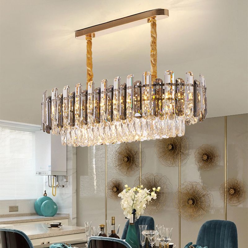 Contemporary Metal Geometric Shape Pendant Light with Crystal Shade for Living Room