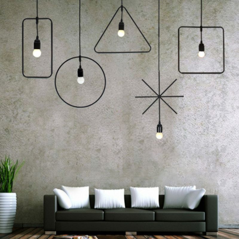 Luce a sospensione geometrica vintage Illuminazione a sospensione singola in metallo in nero per soggiorno
