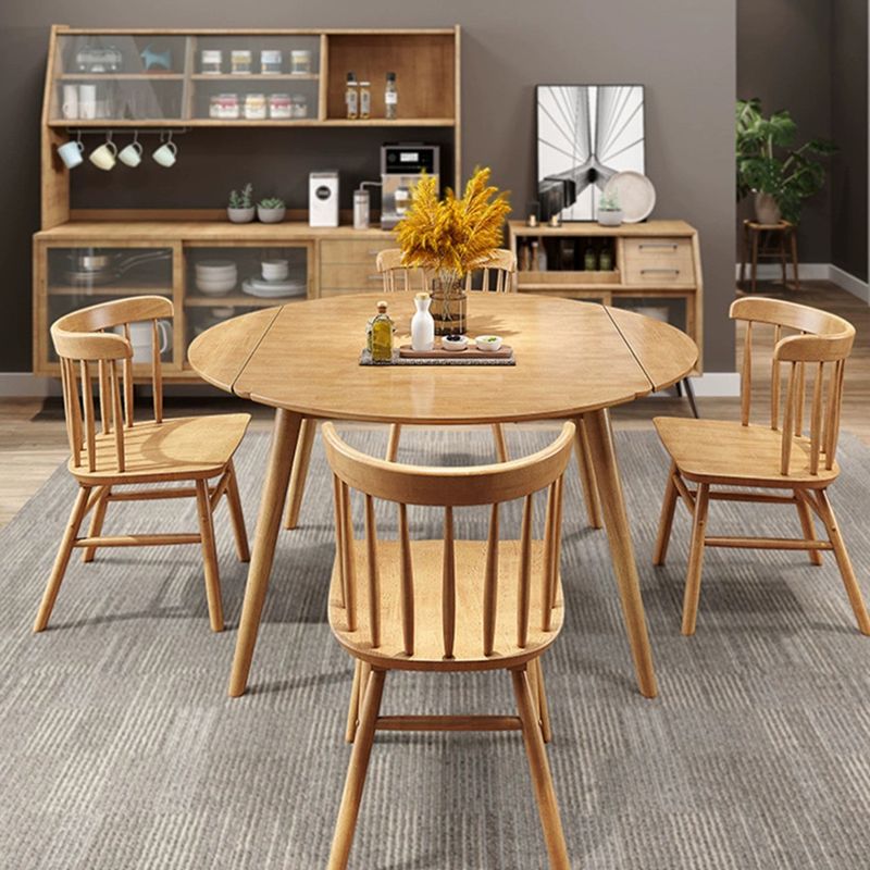 Drop-Leaf Dining Table Rubberwood Solid Wood Dining Table with 4 Legs