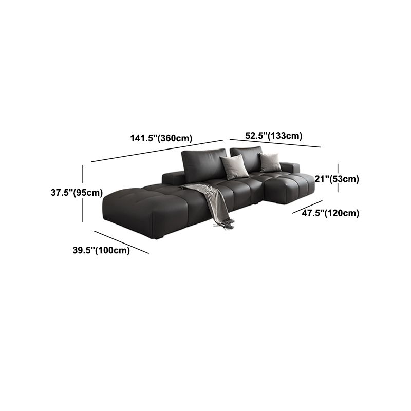 One Side Armrest Cushioning Back Sofa Bed Black Imitation Leather Sofa