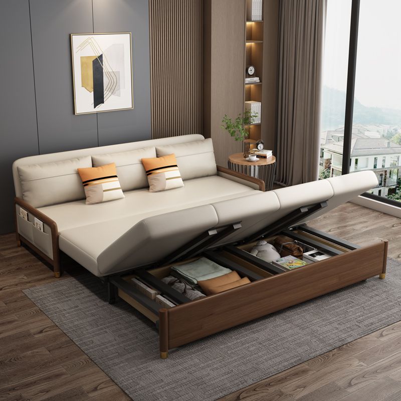 Beige and Brown Sofa Bed with Pillows Convertible Seating with Storage