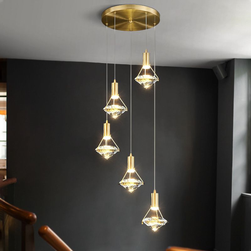 Crystal Diamond Island Lighting Postmodern Gold Finitura a pendente LED Finitura