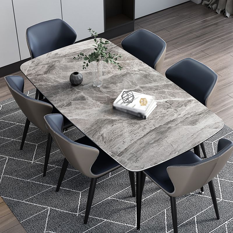 Rectangle Industrial Dining Table Grey Fixed Table with Sintered Stone
