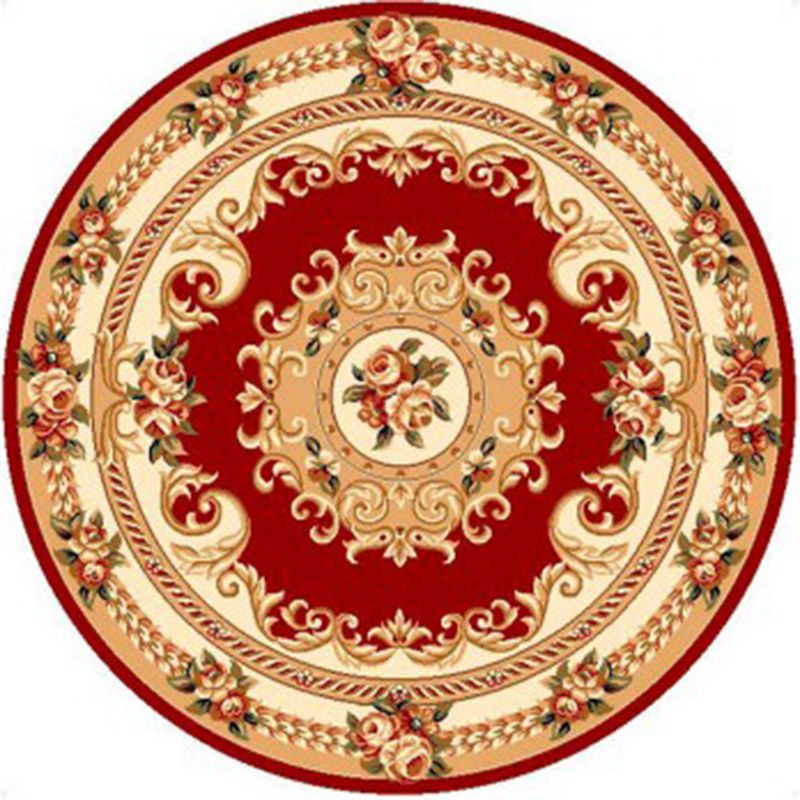 Ronde gele toon retro tapijt polyester Europees print tapijt niet-slip achterste binnenkleed tapijt voor slaapkamer
