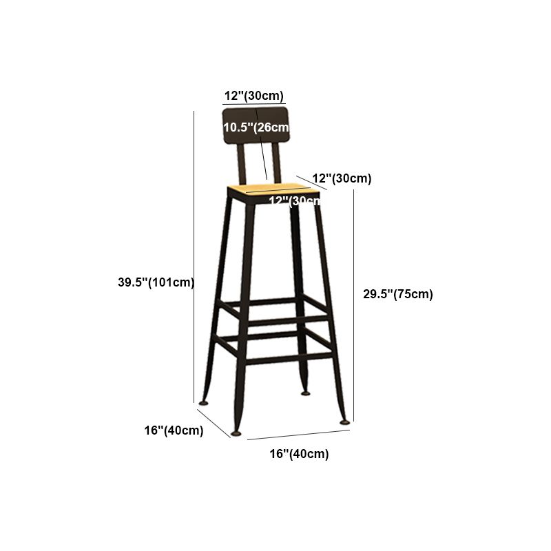 Industrial Indoor Bar & Counter Stool Square Footrest Backrest Black Metal Counter Stool